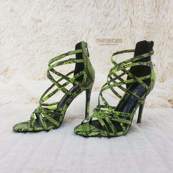 Lime Green Strappy High Heels Shoes Percy - Picture 7 of 9